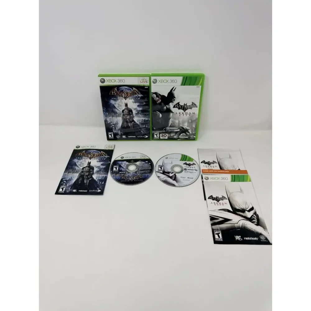 Batman Arkham Bundle Microsoft Xbox 360 2 Game Lot Complete Tested - Picture 1 of 14
